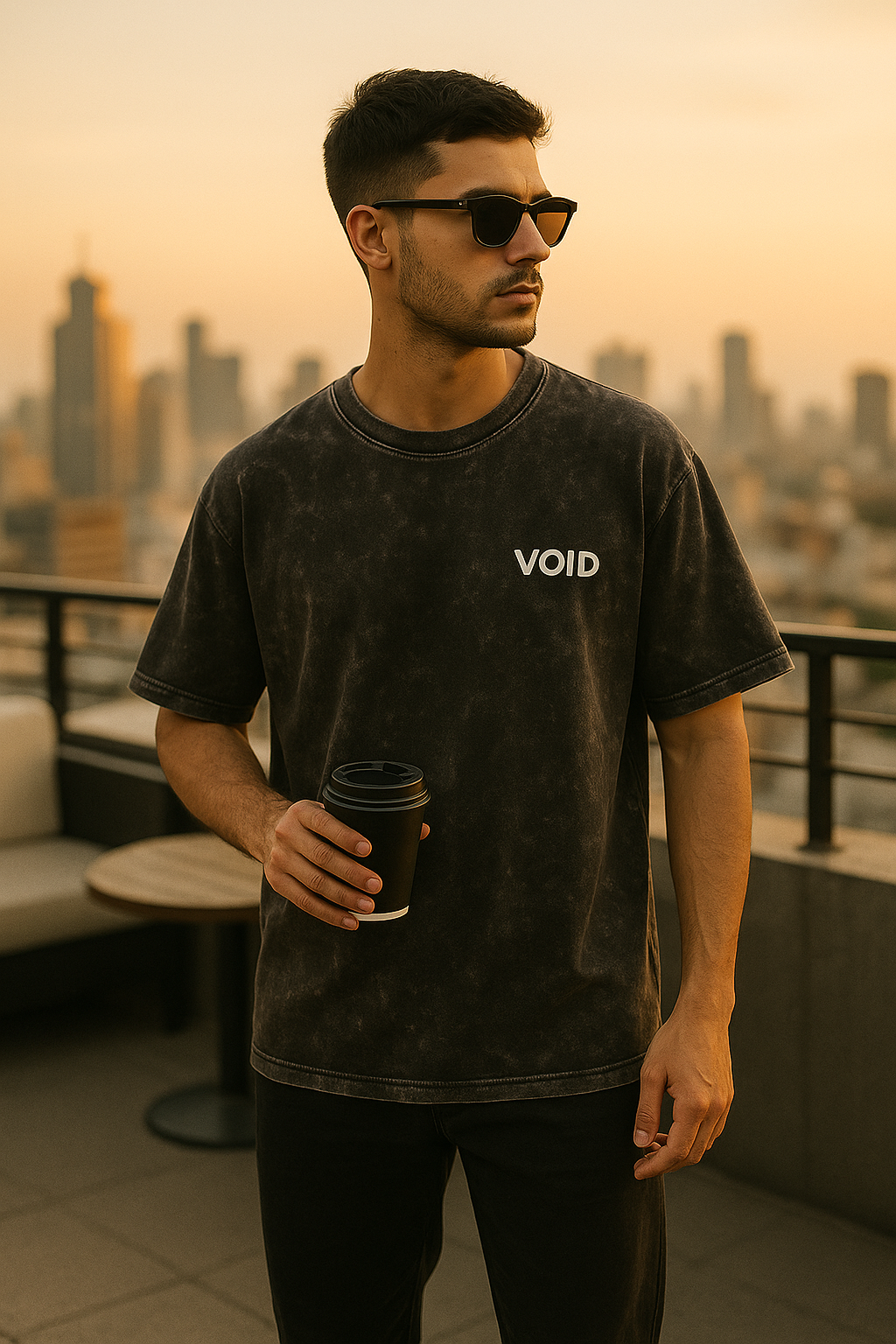 BLACK VOID Acid Wash Oversized Tee