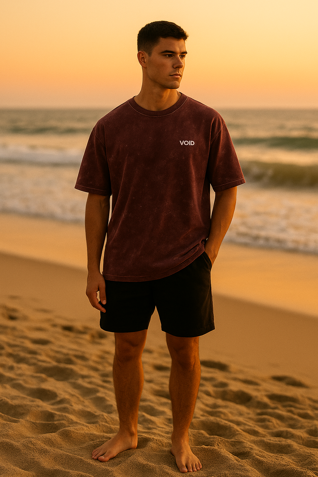 MAROON VOID Acid Wash Oversized Tee