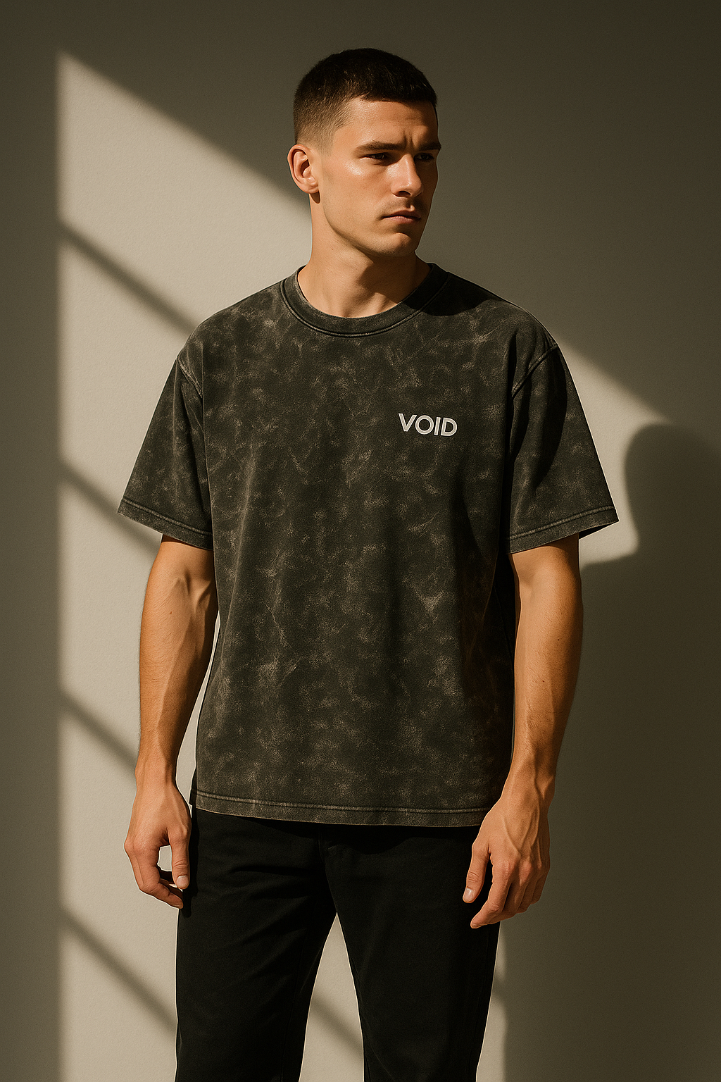 BLACK VOID Acid Wash Oversized Tee